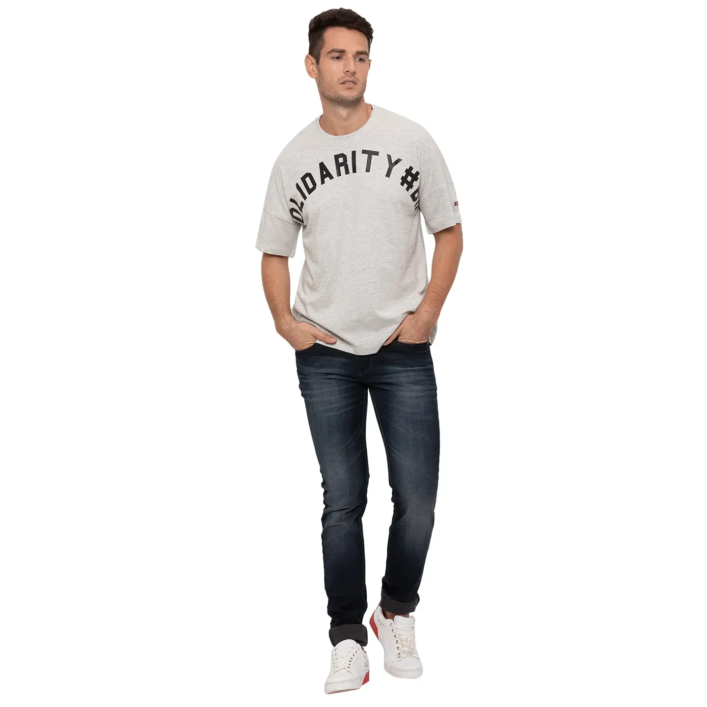 Grey  Regular Fit Round Neck Men's T-Shirt by Being Human Clothing - Image 2