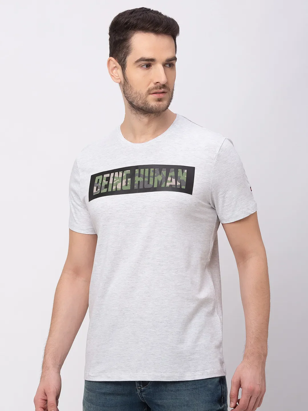 Grey Regular Fit Men's Short Sleeves T-Shirt by Being Human Clothing - Image 2
