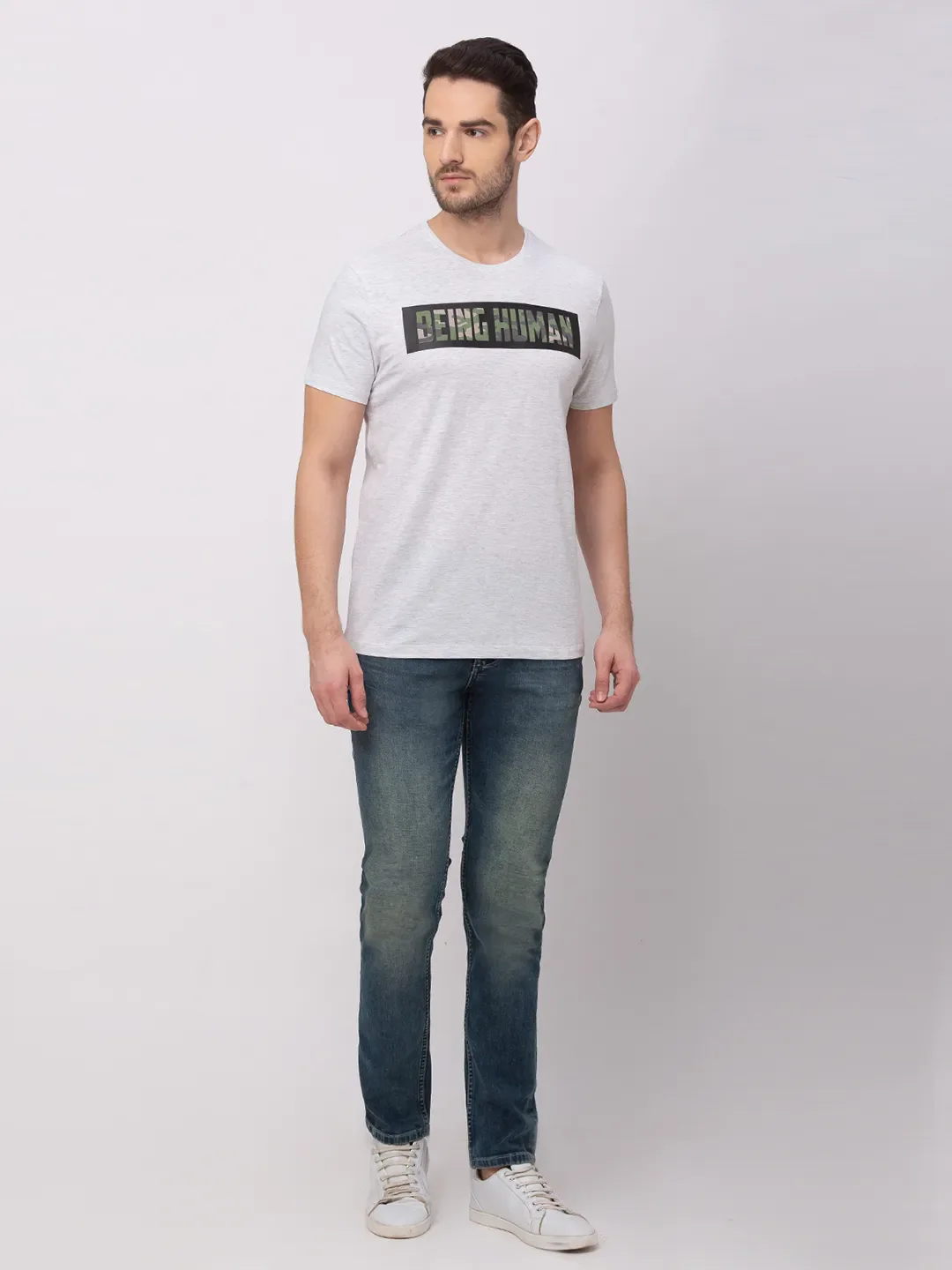 Grey Regular Fit Men's Short Sleeves T-Shirt by Being Human Clothing - Image 4