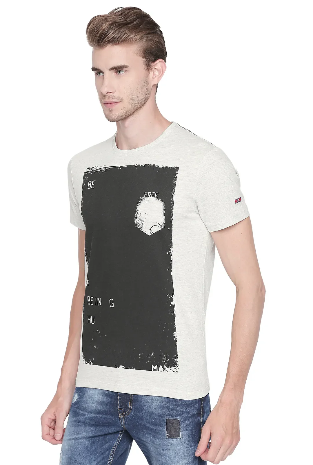 Beige Regular Fit Men's Short Sleeves T-Shirt by Being Human Clothing - Image 2