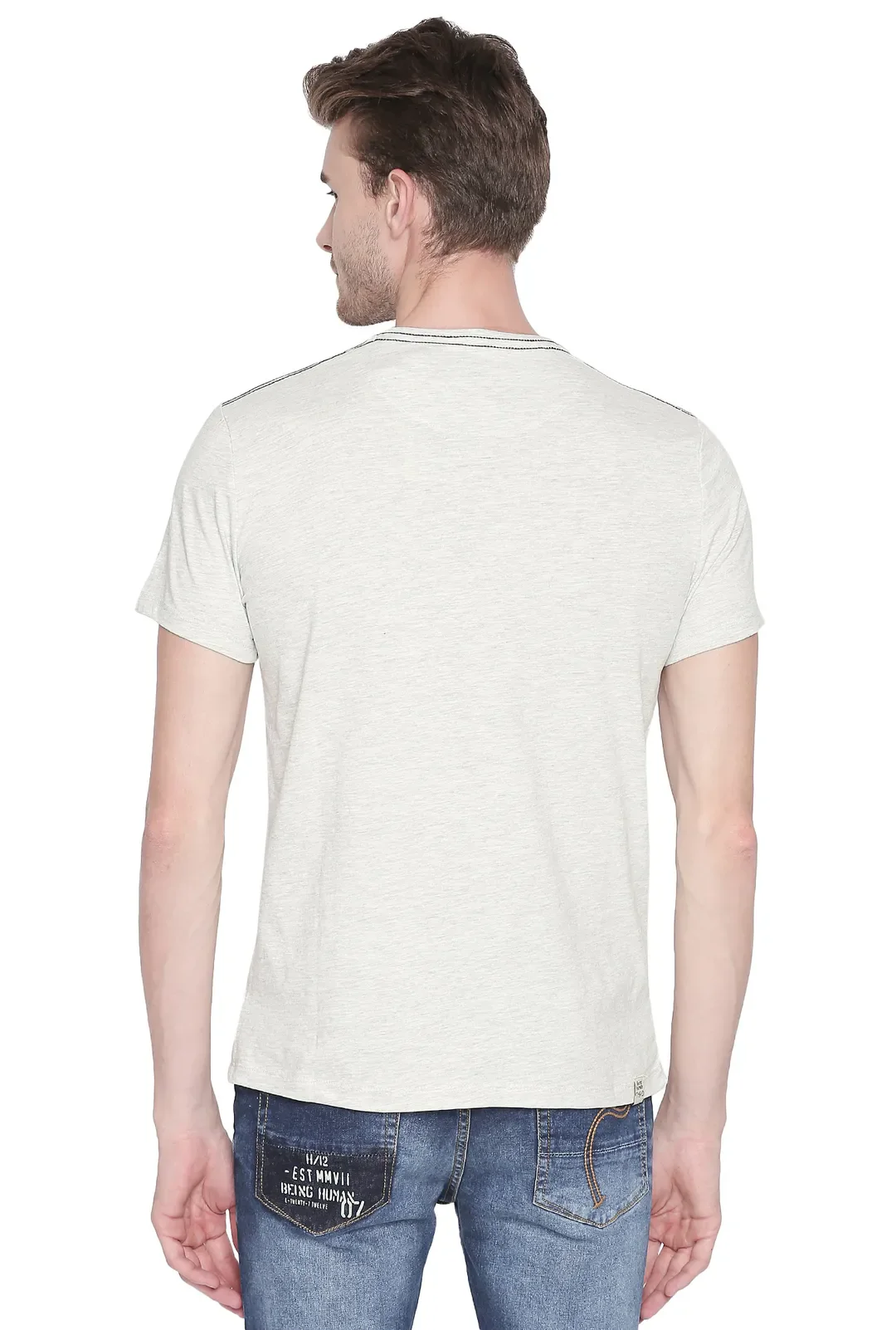 Beige Regular Fit Men's Short Sleeves T-Shirt by Being Human Clothing - Image 3