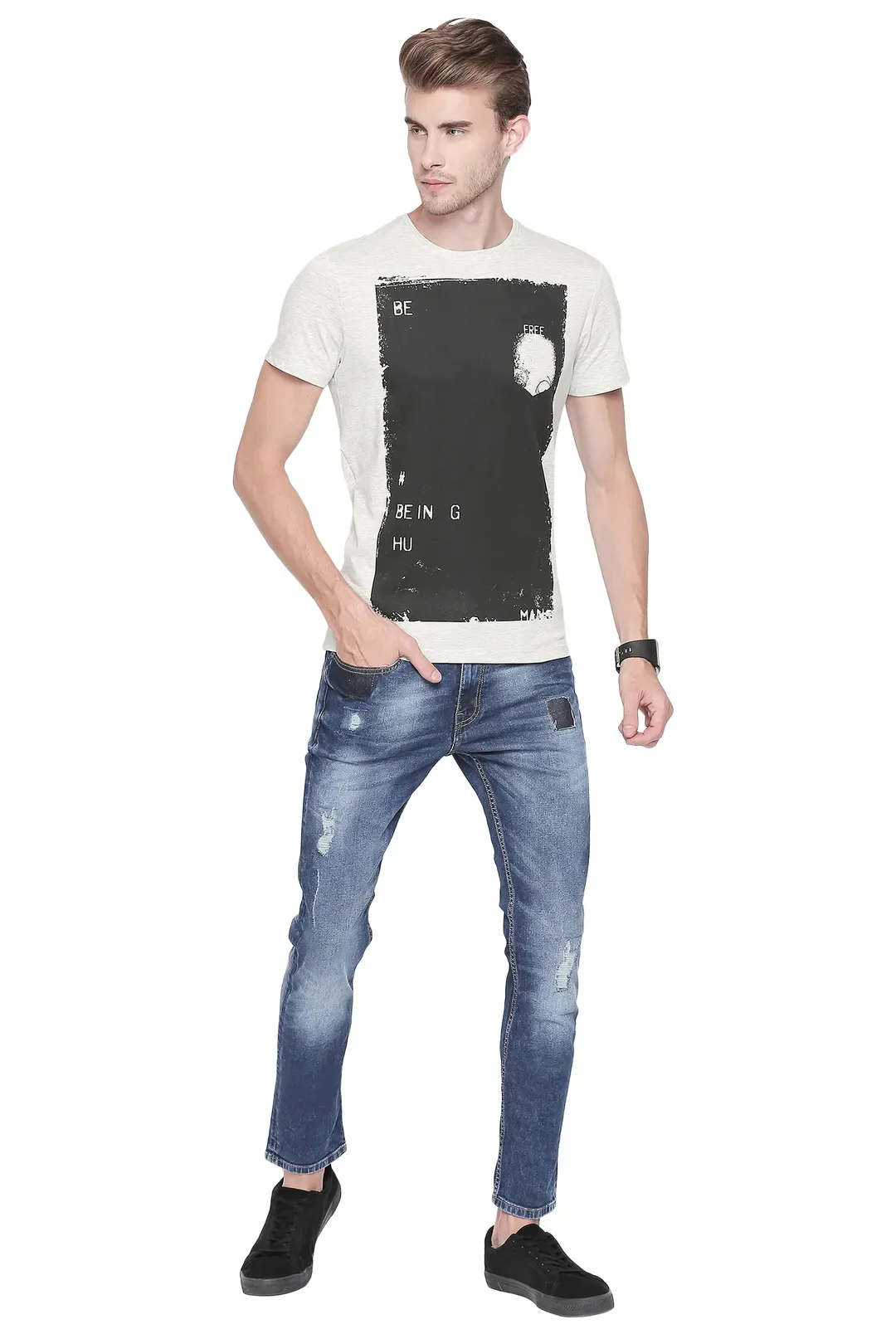Beige Regular Fit Men's Short Sleeves T-Shirt by Being Human Clothing - Image 5