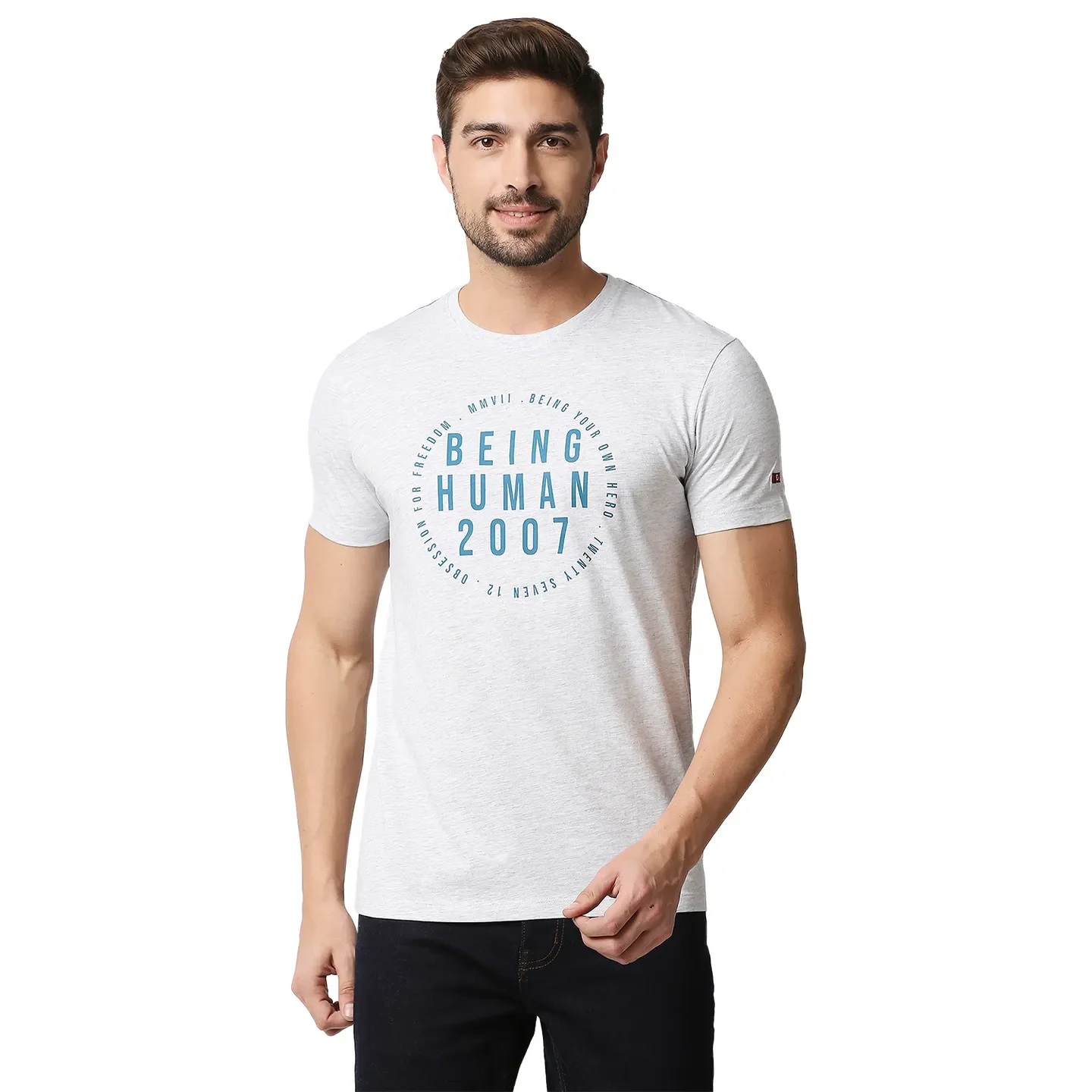 Grey Regular Fit Men's Short Sleeves T-Shirt by Being Human Clothing