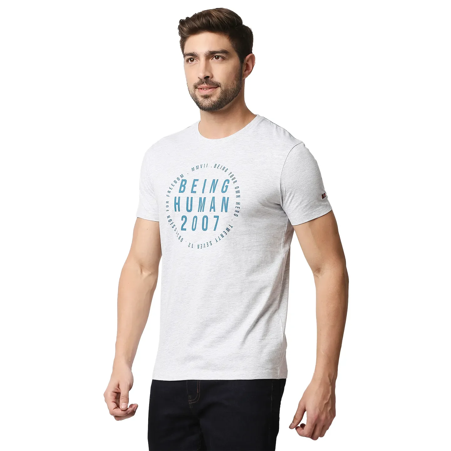 Grey Regular Fit Men's Short Sleeves T-Shirt by Being Human Clothing - Image 2