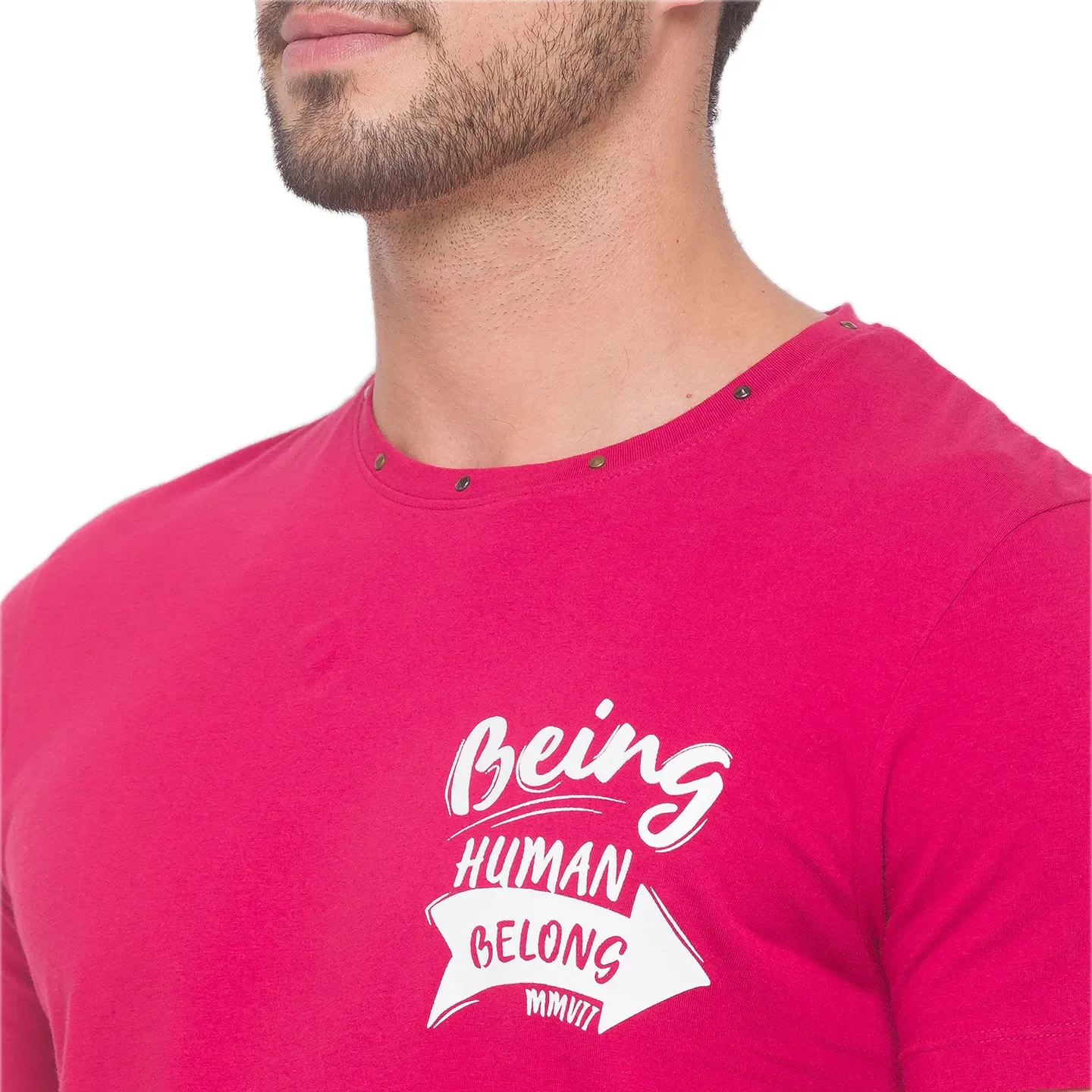 Electric Magenta Regular Fit Round Neck Men's T-Shirt by Being Human Clothing - Image 2