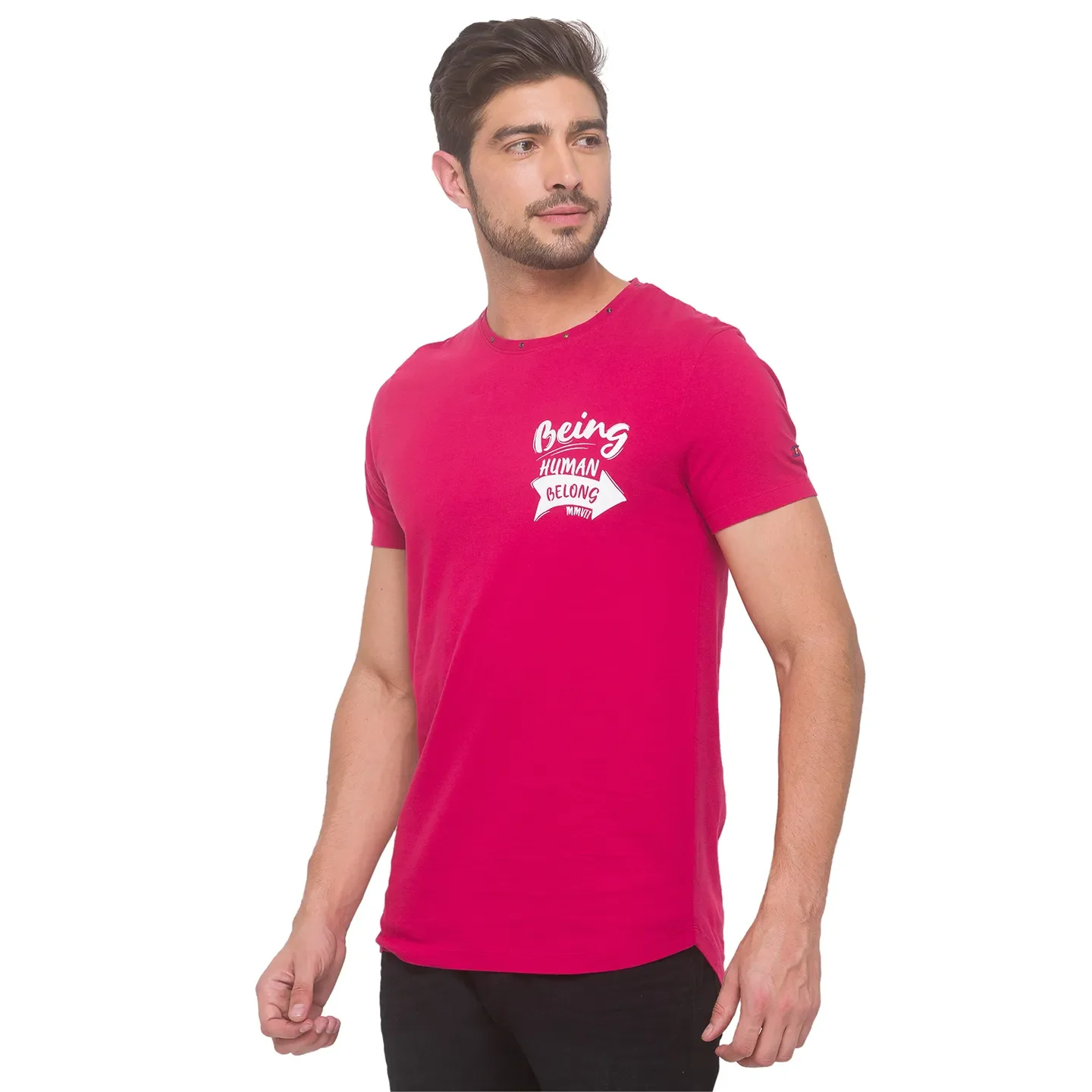 Electric Magenta Regular Fit Round Neck Men's T-Shirt by Being Human Clothing - Image 3