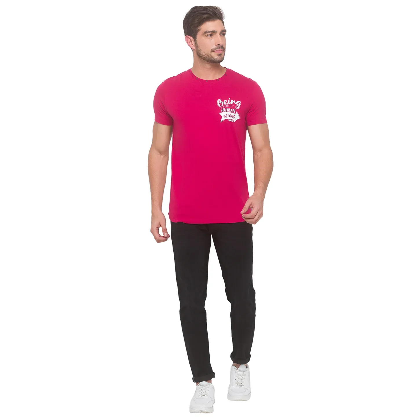 Electric Magenta Regular Fit Round Neck Men's T-Shirt by Being Human Clothing - Image 5