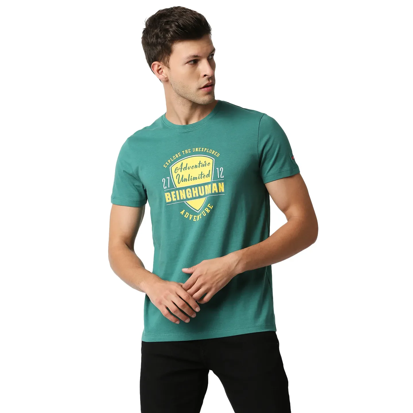 Green Slim Straight Fit Men's Short Sleeves T-Shirt by Being Human Clothing