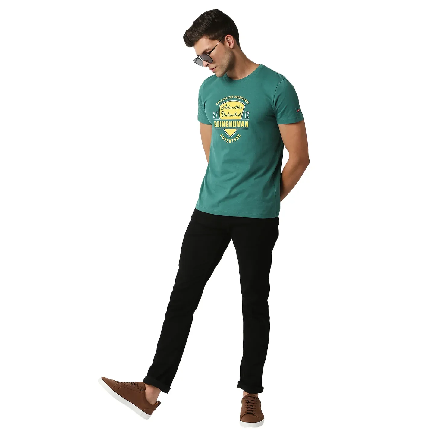 Green Slim Straight Fit Men's Short Sleeves T-Shirt by Being Human Clothing - Image 5