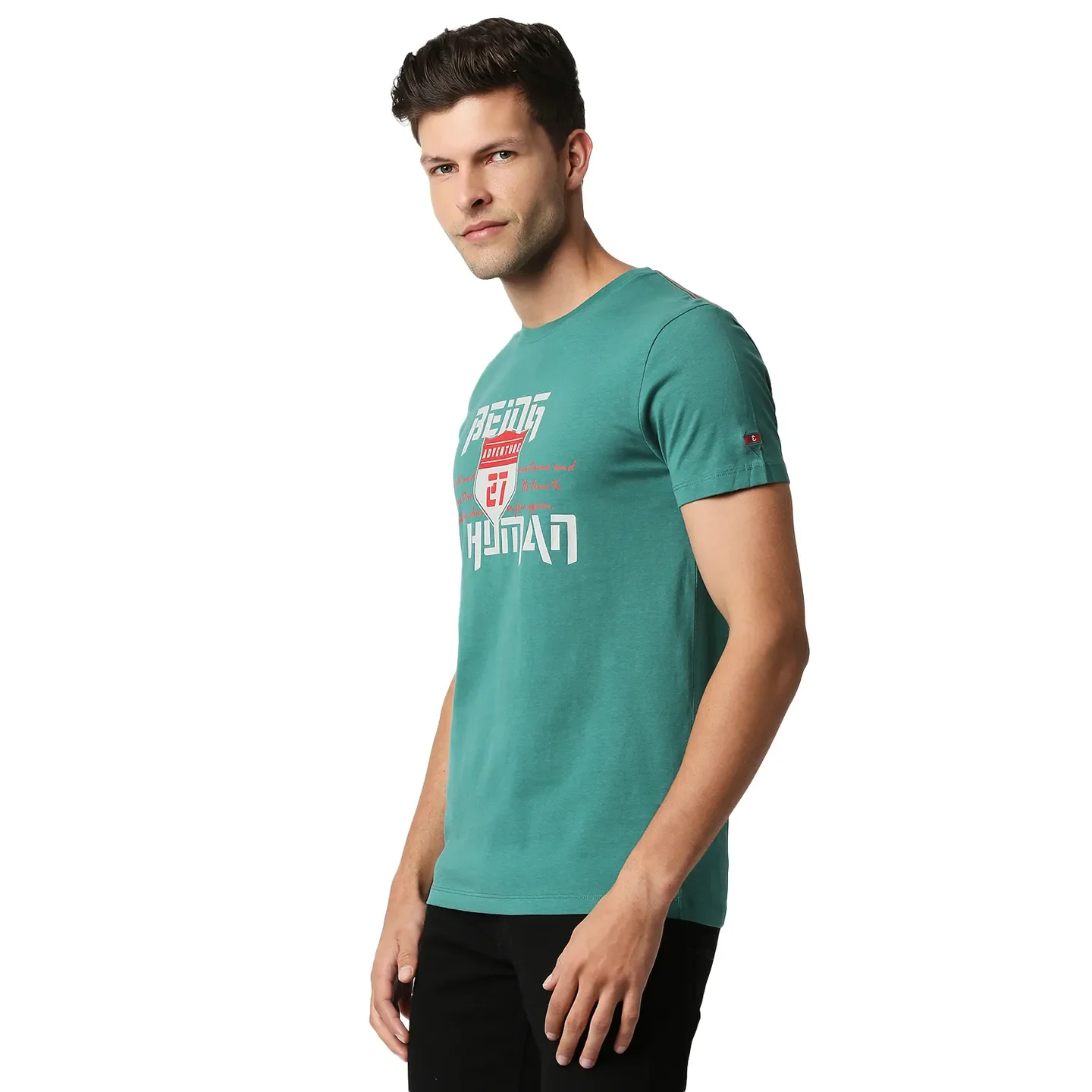 Green Slim Straight Fit Men's Short Sleeves T-Shirt by Being Human Clothing - Image 2