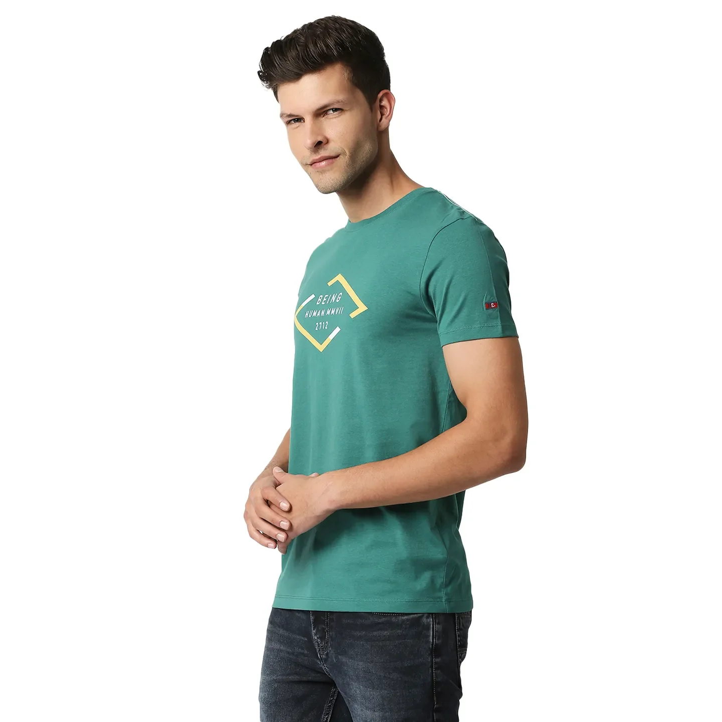 Green Regular Fit Men's Short Sleeves T-Shirt by Being Human Clothing - Image 2