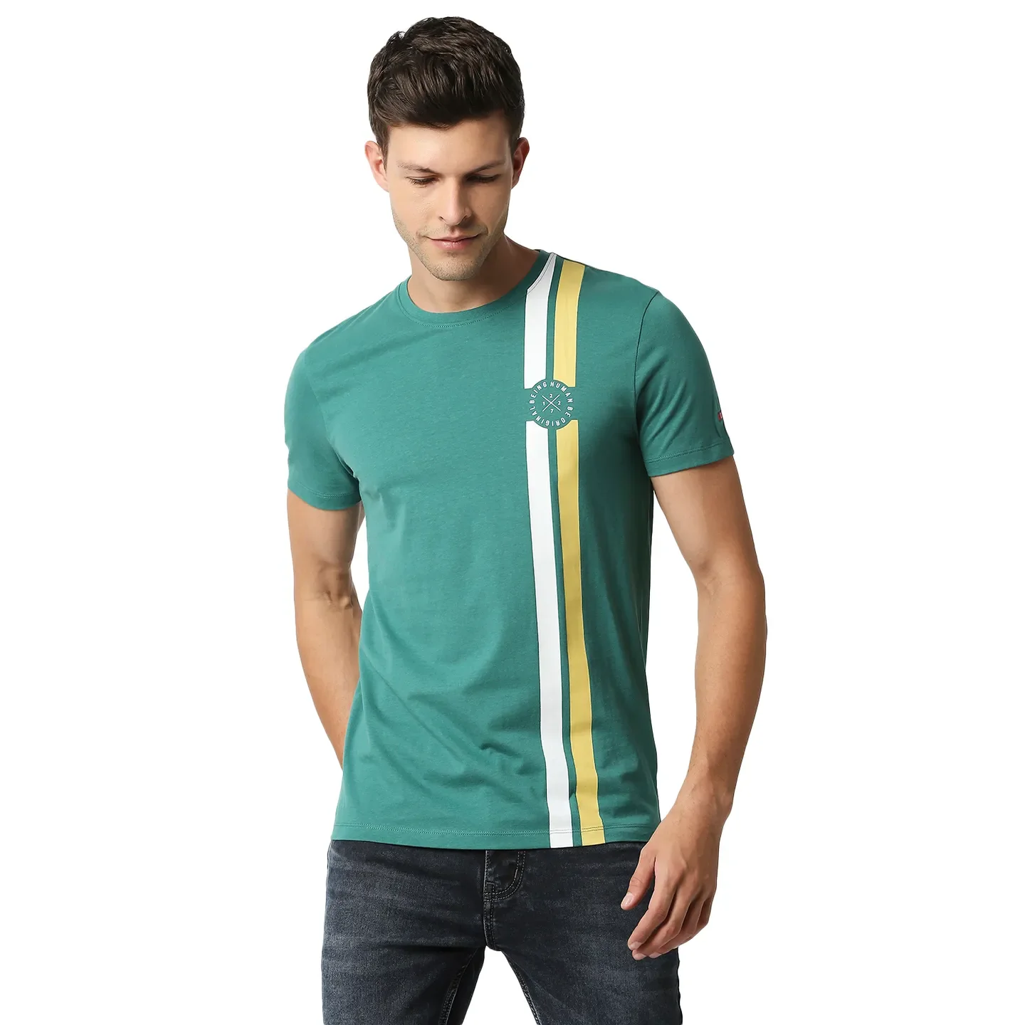 Green Regular Fit Men's Short Sleeves T-Shirt by Being Human Clothing