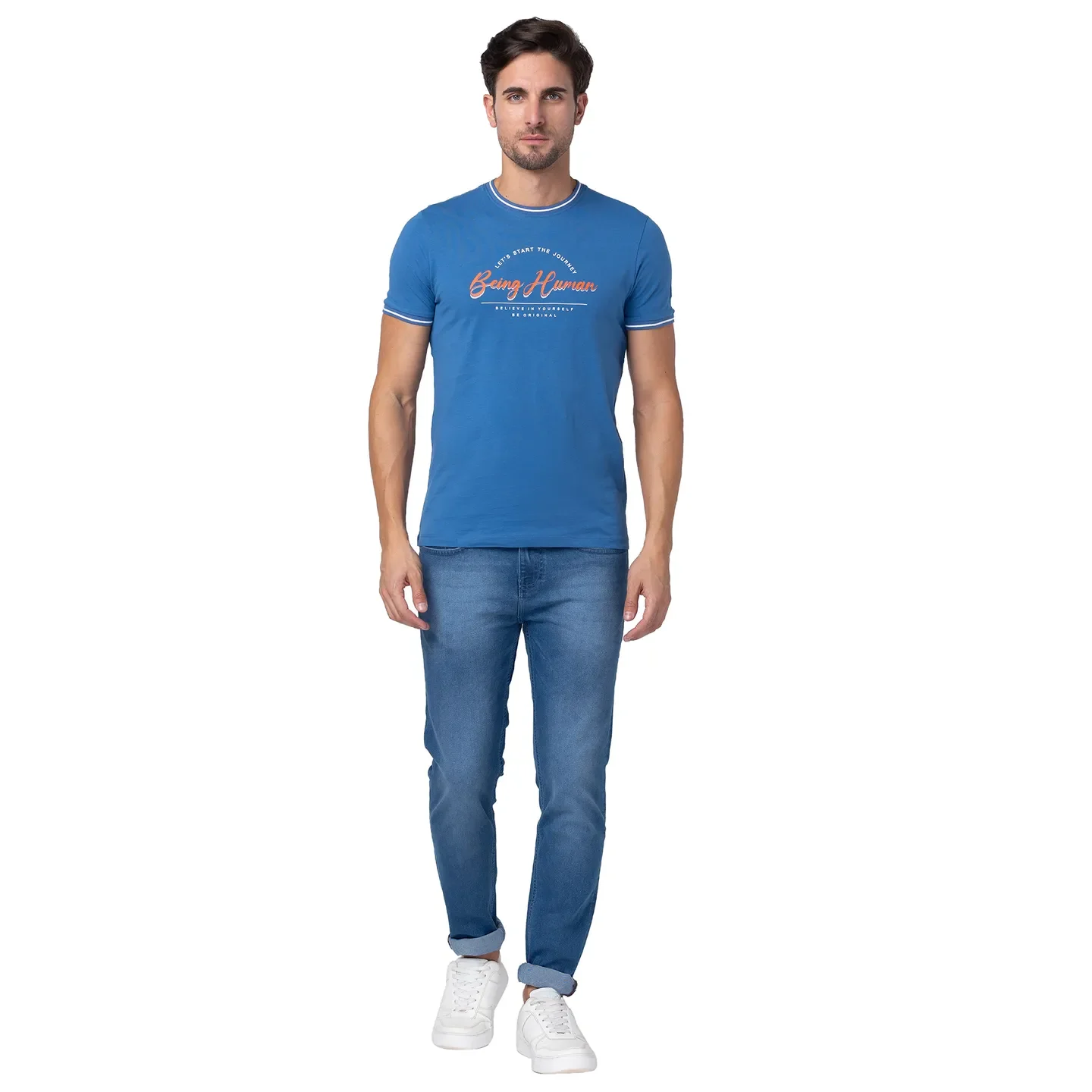 Blue Regular Fit Men's Short Sleeves T-Shirt by Being Human Clothing - Image 2