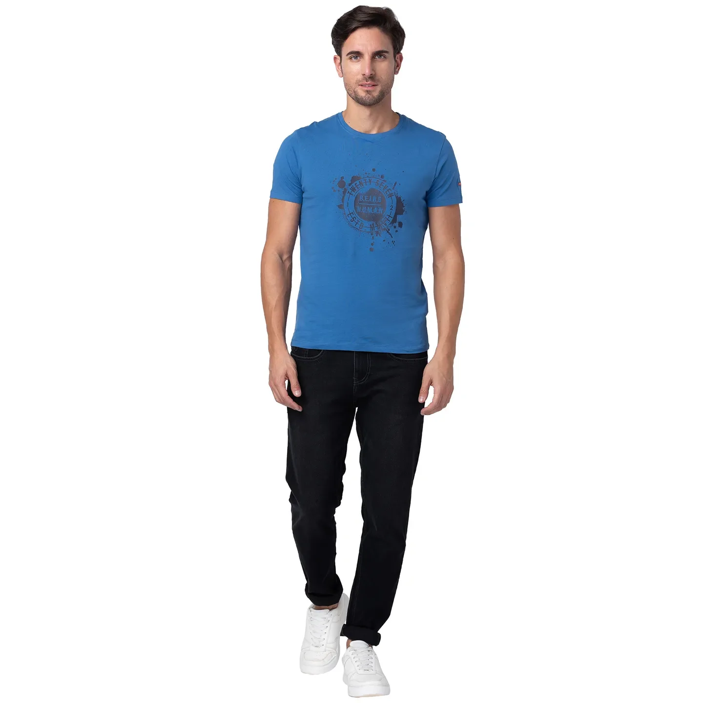 Federal Blue Regular Fit Round Neck Men's T-Shirt by Being Human Clothing - Image 2
