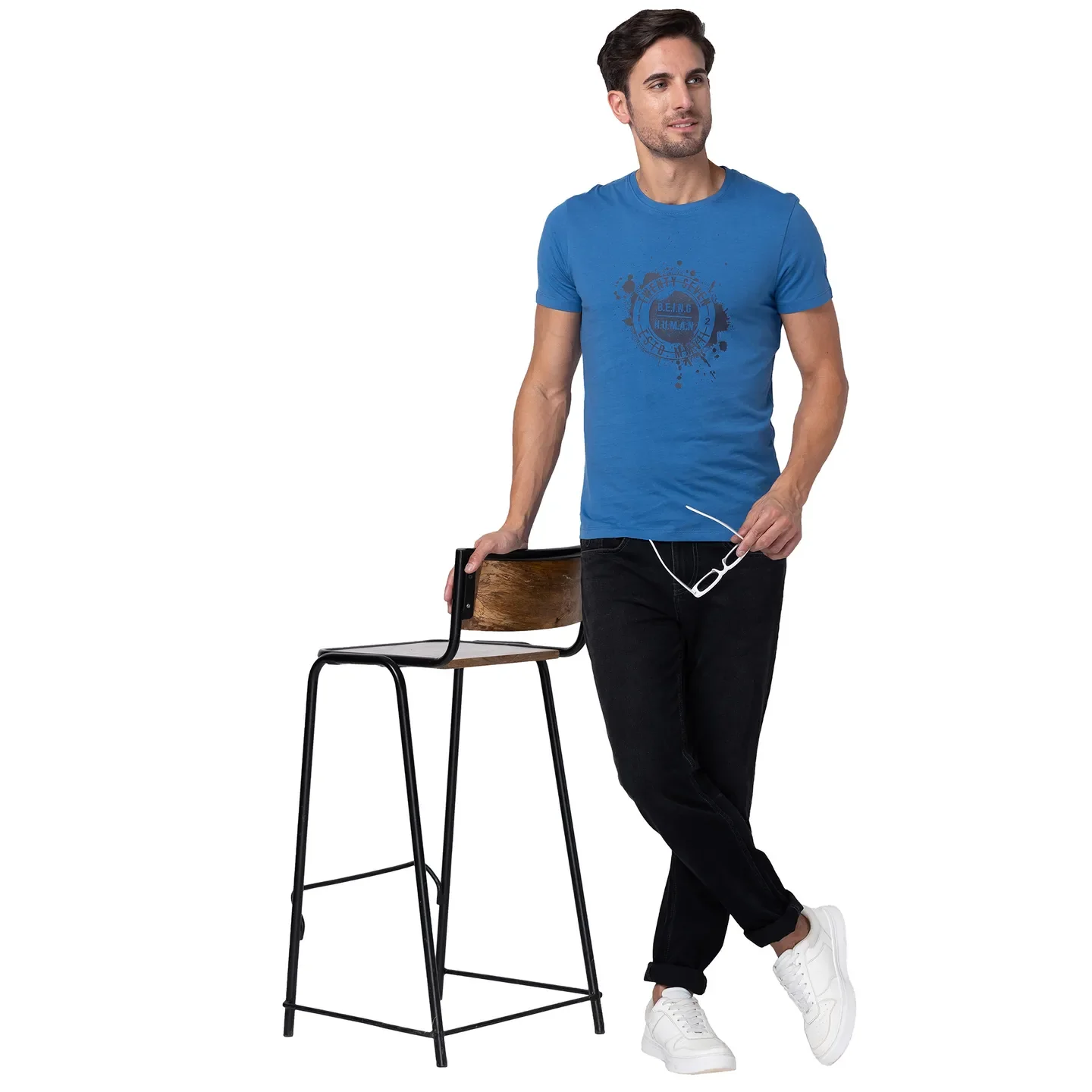 Federal Blue Regular Fit Round Neck Men's T-Shirt by Being Human Clothing - Image 6