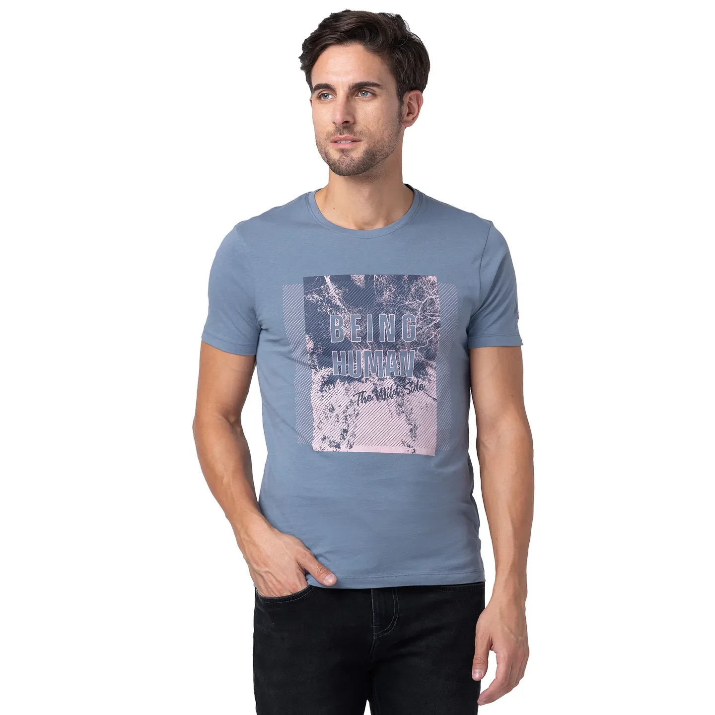 Blue Regular Fit Men's Short Sleeves T-Shirt by Being Human Clothing