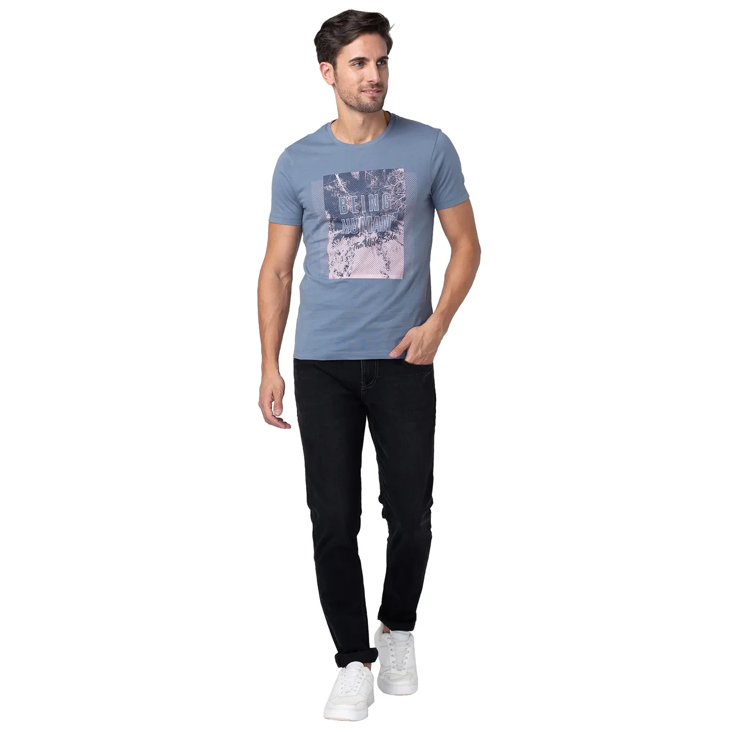 Blue Regular Fit Men's Short Sleeves T-Shirt by Being Human Clothing - Image 2
