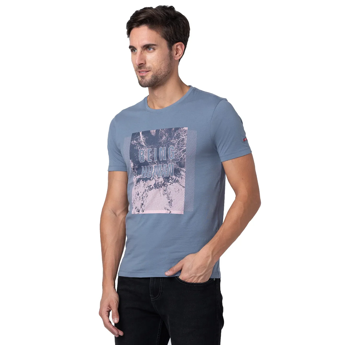 Blue Regular Fit Men's Short Sleeves T-Shirt by Being Human Clothing - Image 4