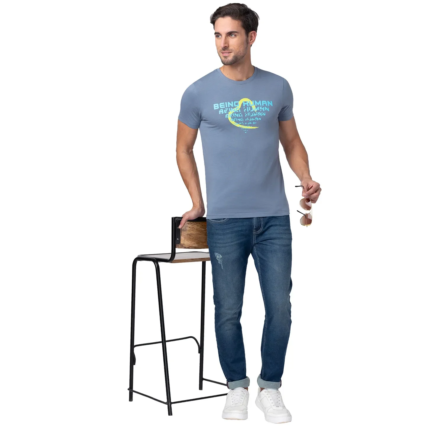 Blue Regular Fit Men's Short Sleeves T-Shirt by Being Human Clothing - Image 6