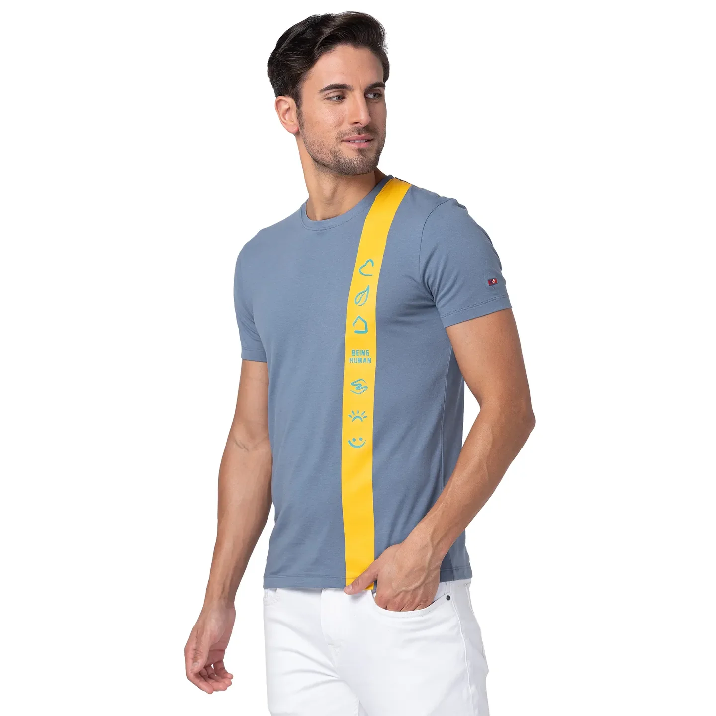 Blue Regular Fit Men's Short Sleeves T-Shirt by Being Human Clothing - Image 4