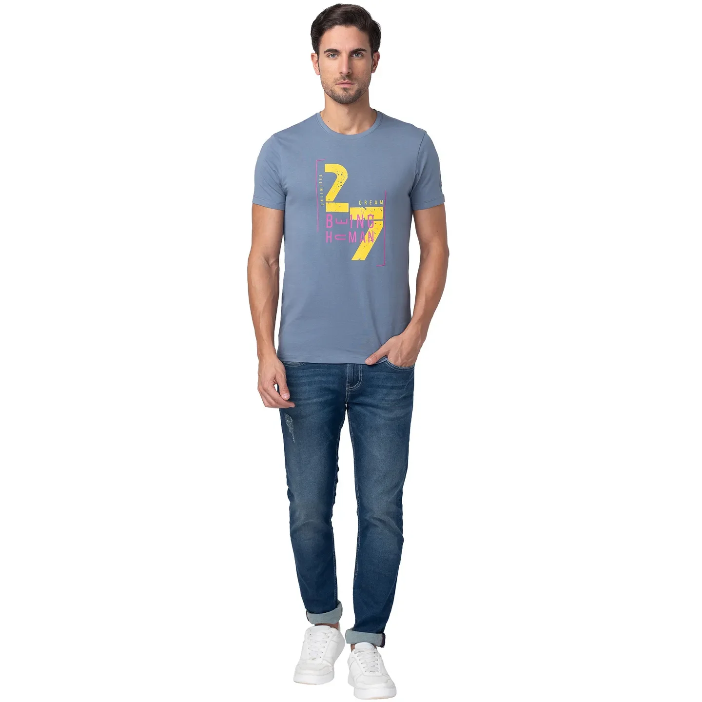 Blue Regular Fit Men's Short Sleeves T-Shirt by Being Human Clothing - Image 2