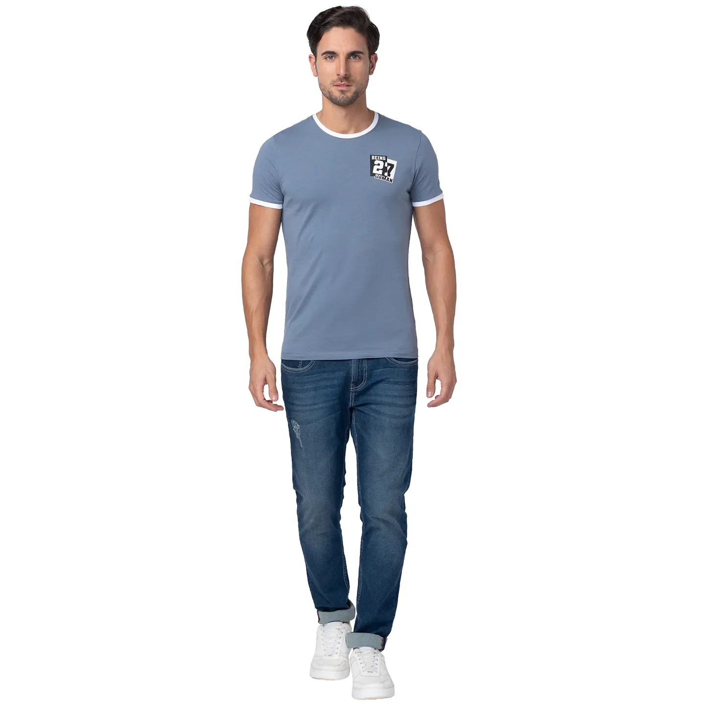 Blue Regular Fit Men's Short Sleeves T-Shirt by Being Human Clothing - Image 2