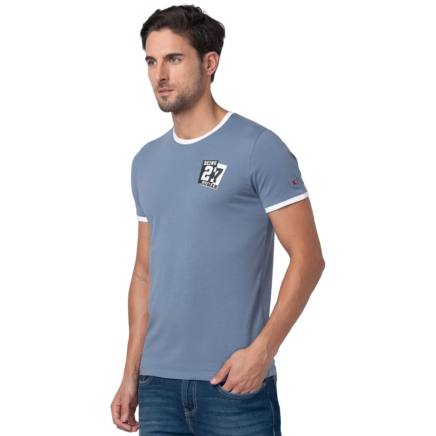 Blue Regular Fit Men's Short Sleeves T-Shirt by Being Human Clothing - Image 4