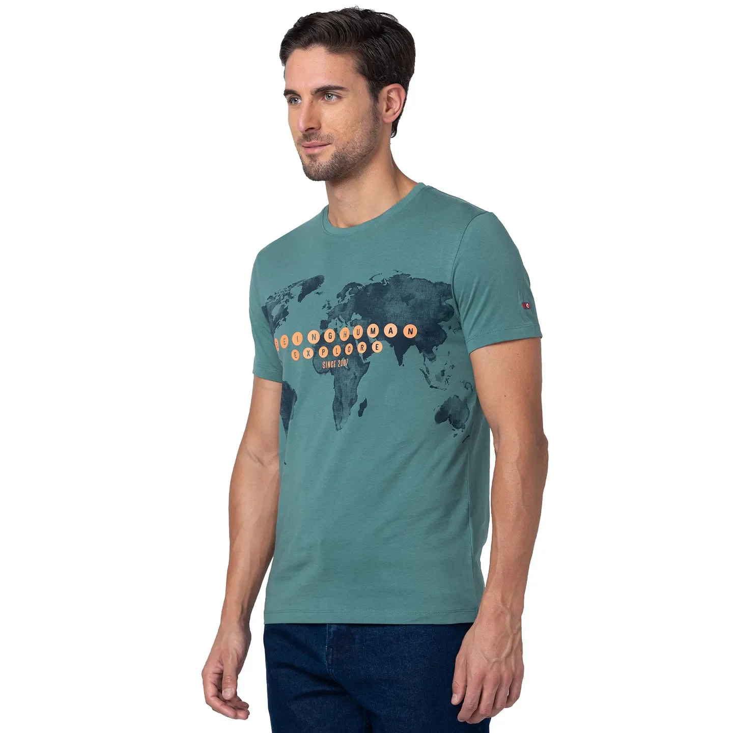 Green Regular Fit Men's Short Sleeves T-Shirt by Being Human Clothing - Image 4