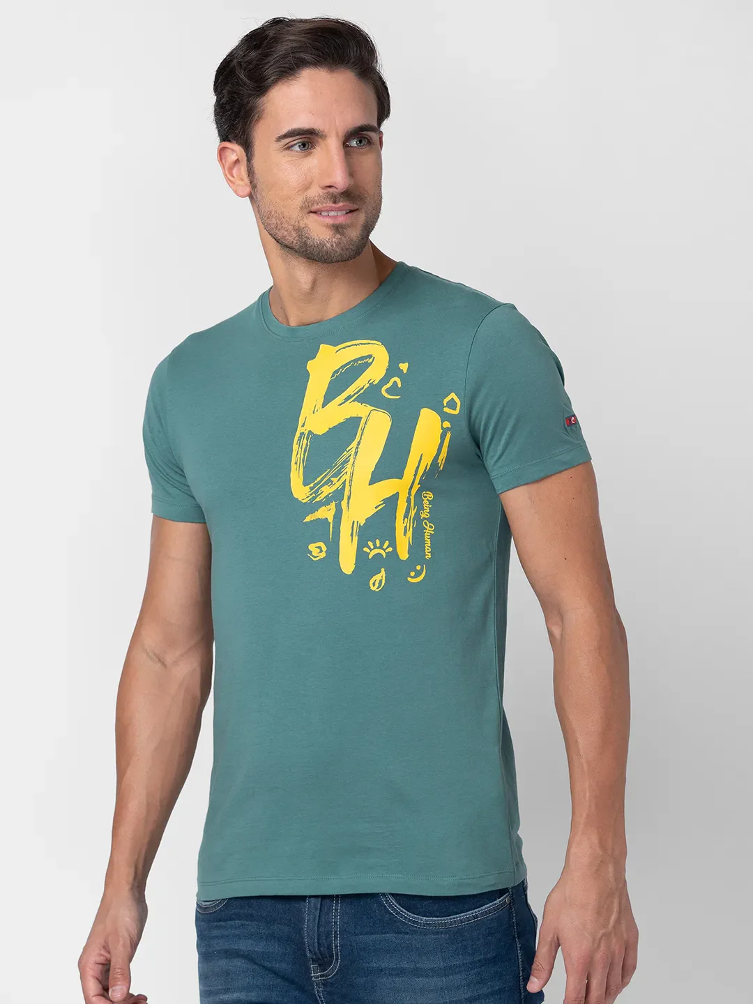 Green Regular Fit Men's Short Sleeves T-Shirt by Being Human Clothing - Image 4