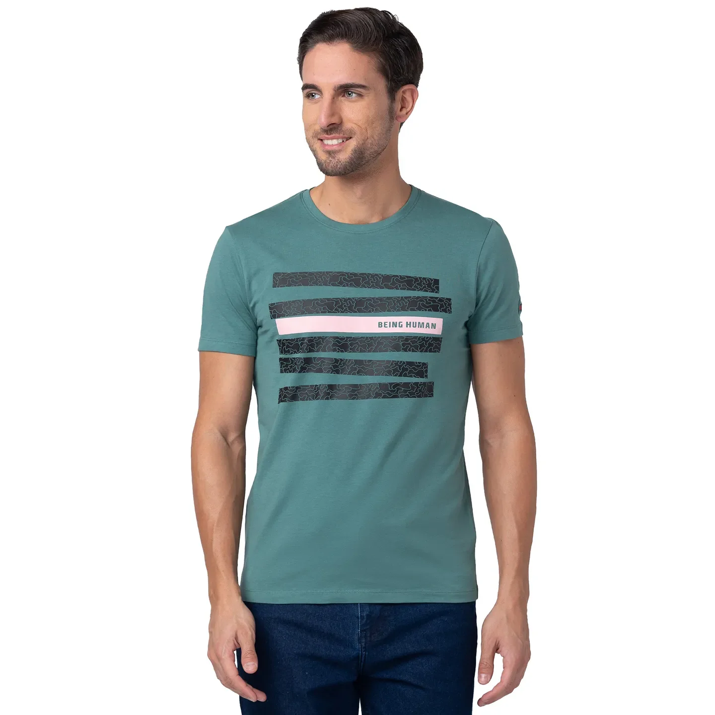 Green Regular Fit Men's Short Sleeves T-Shirt by Being Human Clothing