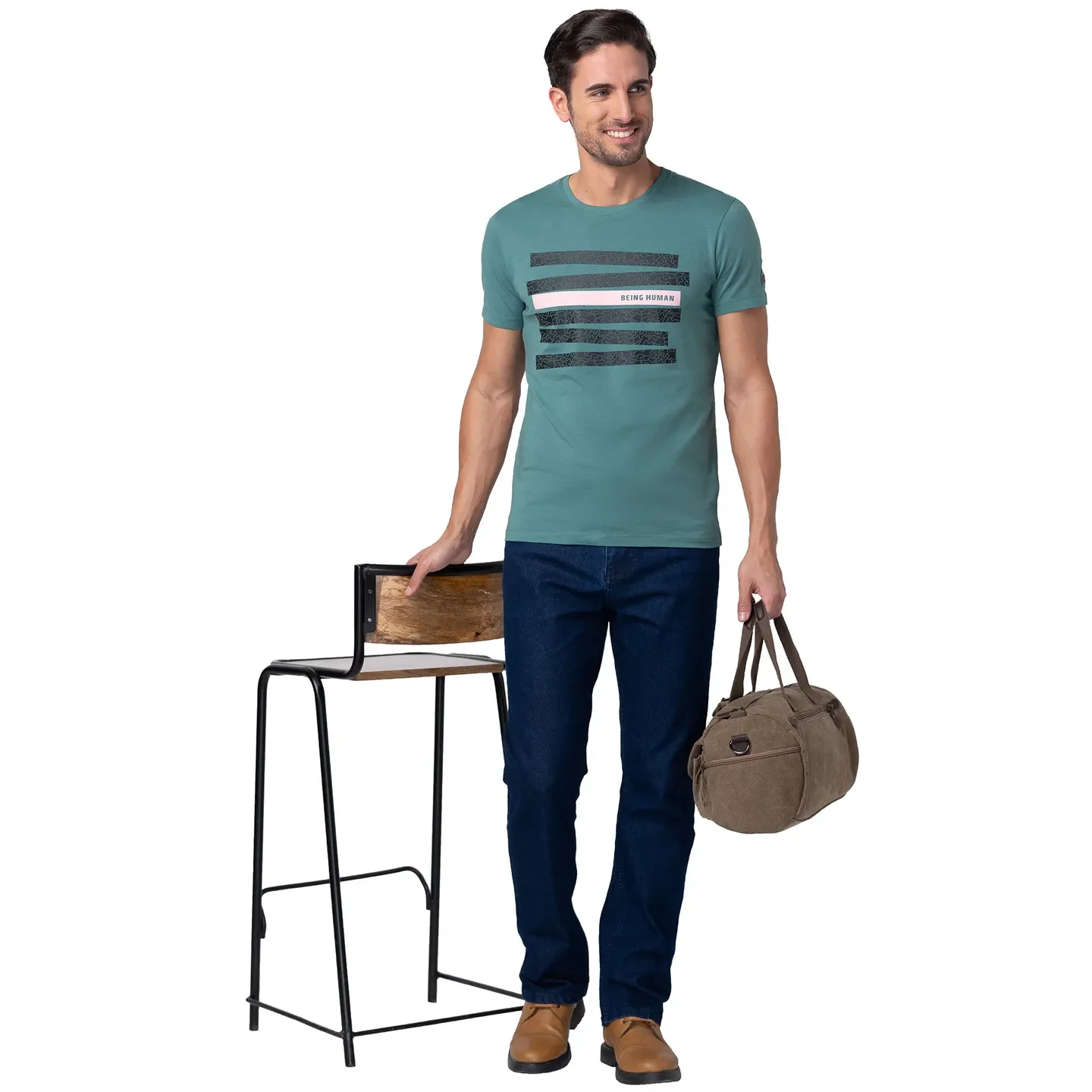 Green Regular Fit Men's Short Sleeves T-Shirt by Being Human Clothing - Image 6