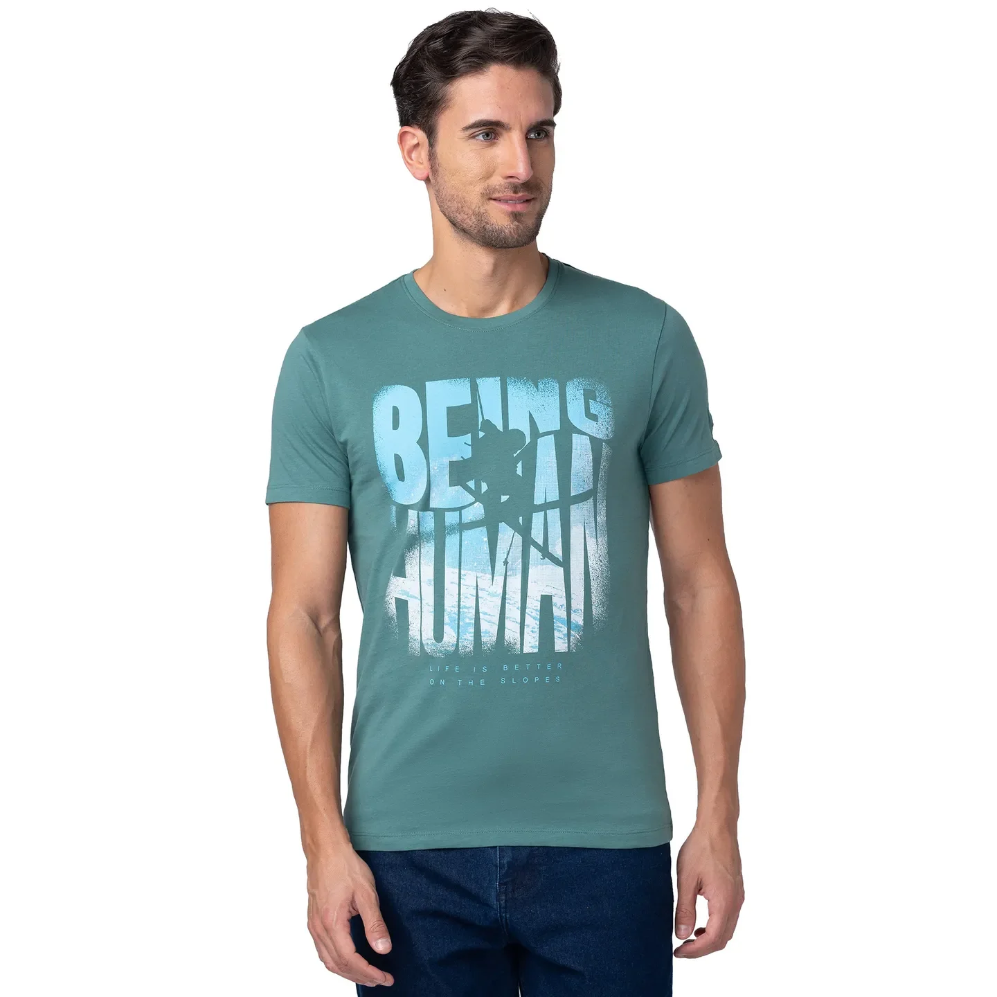 Foliage Green Regular Fit Round Neck Men's T-Shirt by Being Human Clothing