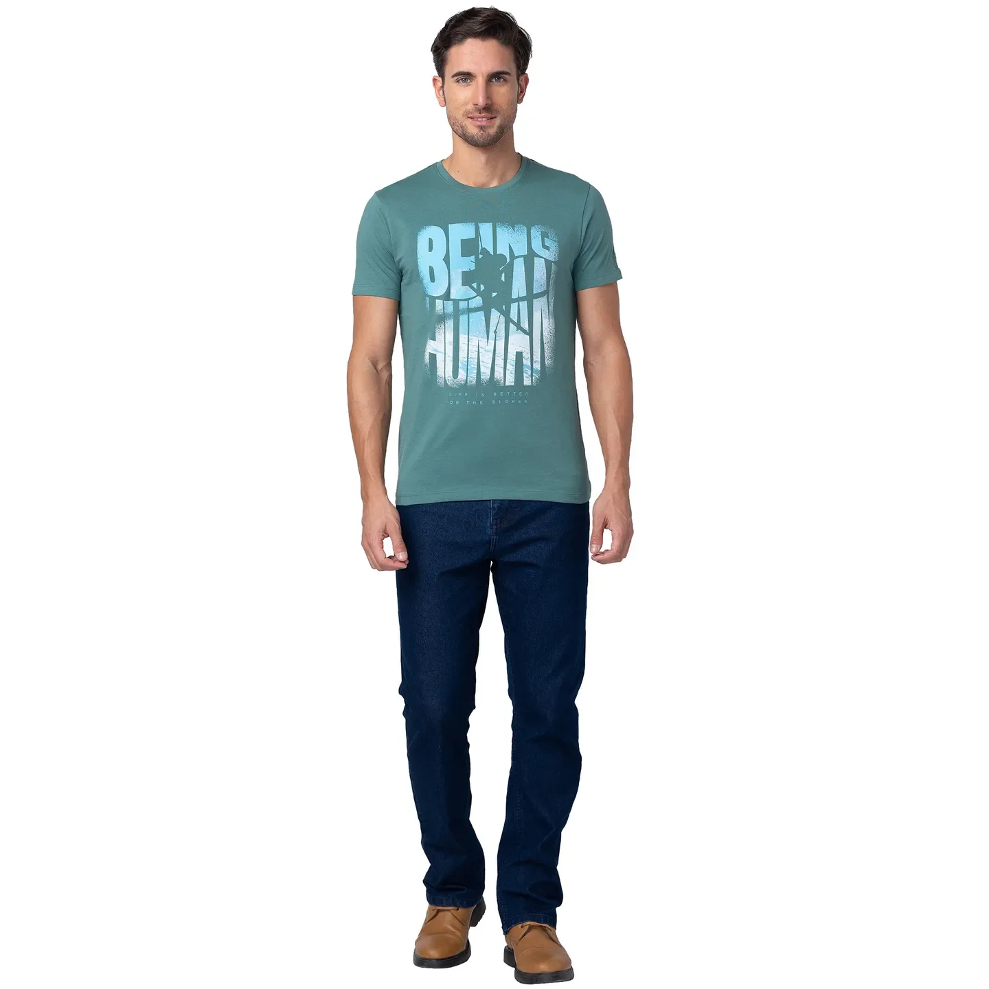 Foliage Green Regular Fit Round Neck Men's T-Shirt by Being Human Clothing - Image 2