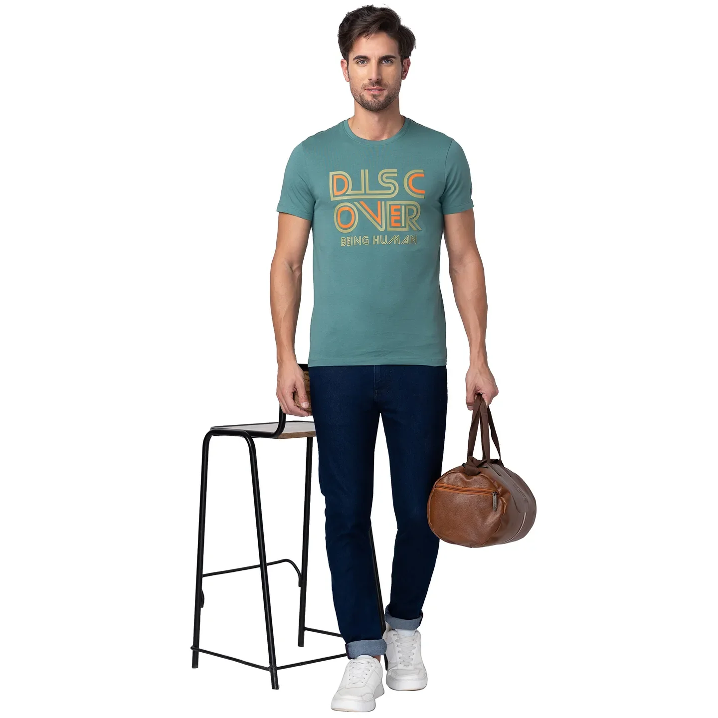 Green Regular Fit Men's Short Sleeves T-Shirt by Being Human Clothing - Image 6