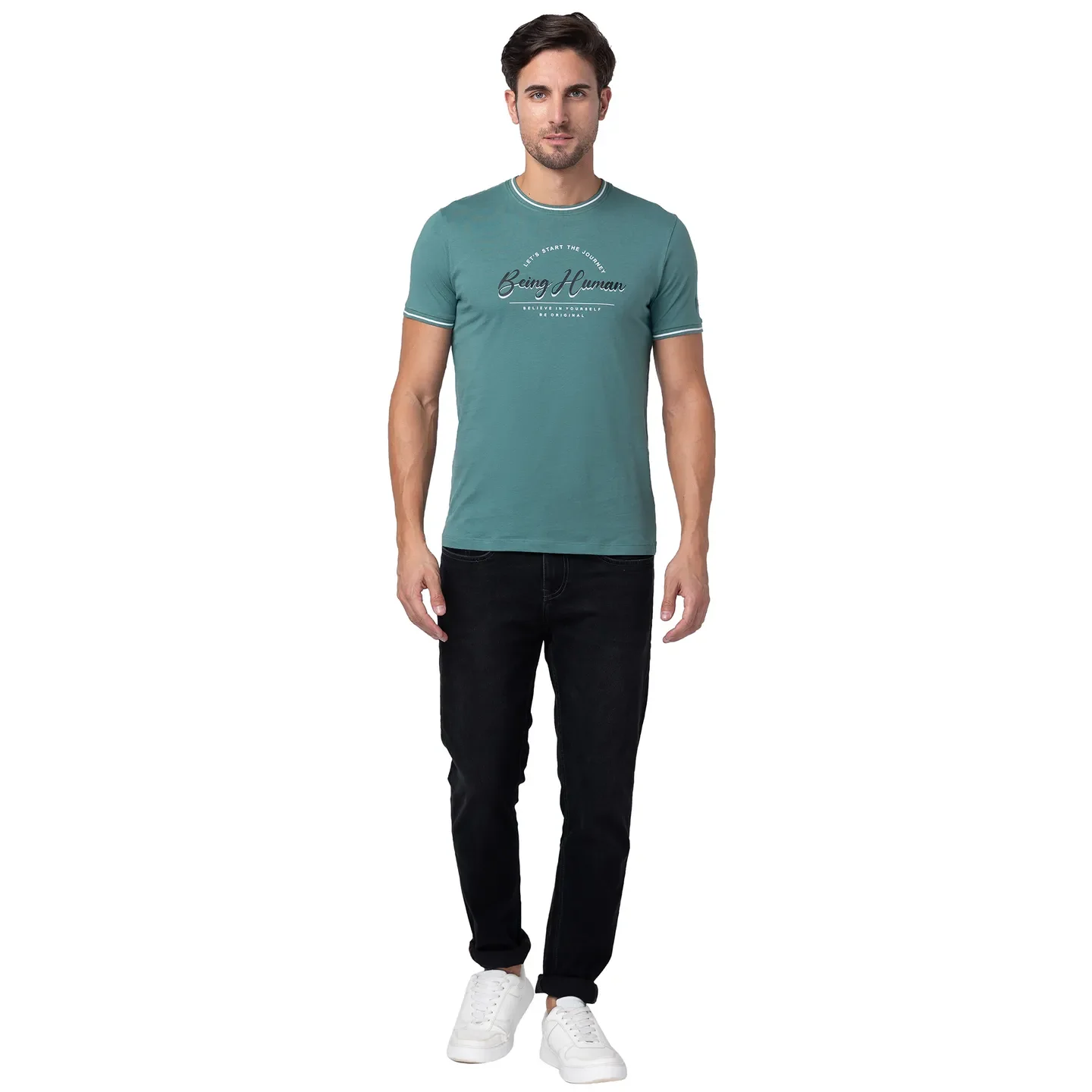 Foliage Green Regular Fit Round Neck Men's T-Shirt by Being Human Clothing - Image 2