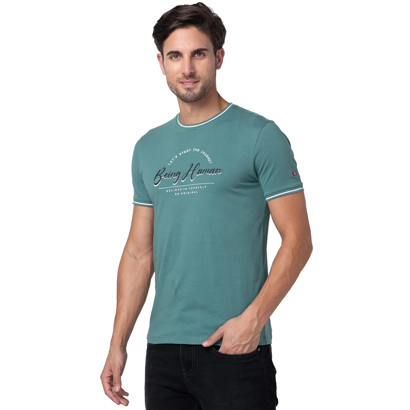 Foliage Green Regular Fit Round Neck Men's T-Shirt by Being Human Clothing - Image 4