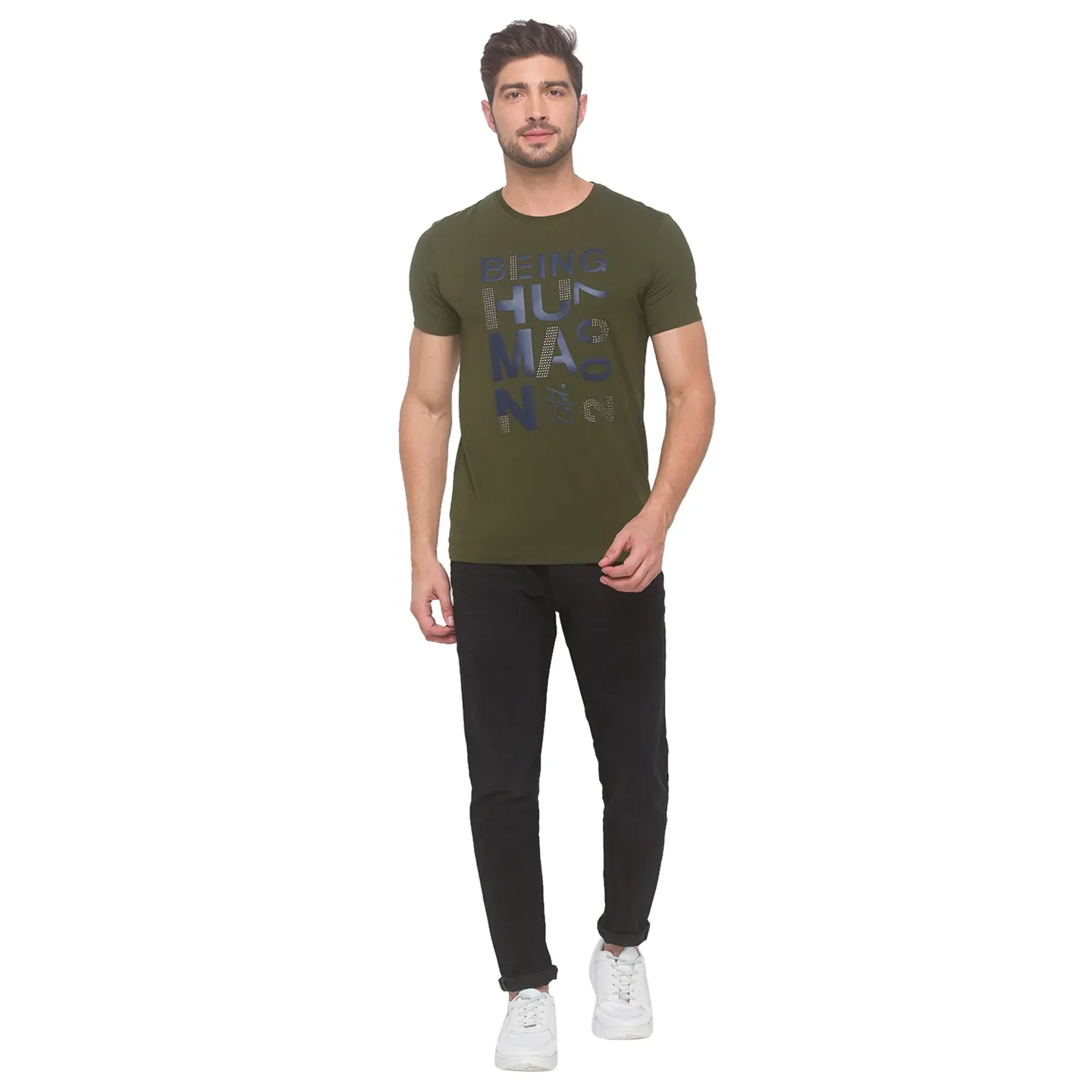 Forest Green Regular Fit Round Neck Mens' T-Shirt by Being Human Clothing - Image 5