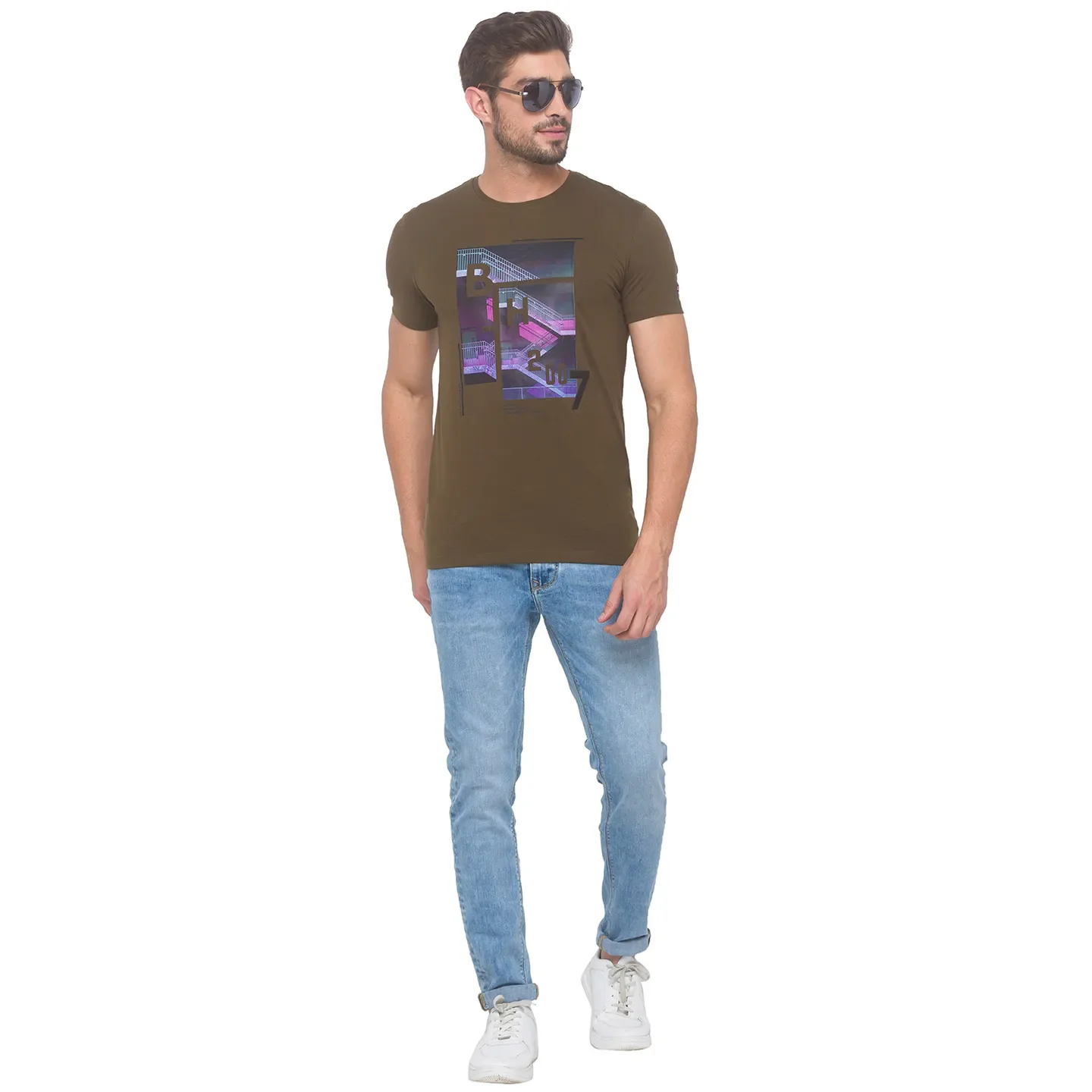 Forest Green Regular Fit Round Neck Men's T-Shirt by Being Human Clothing - Image 4