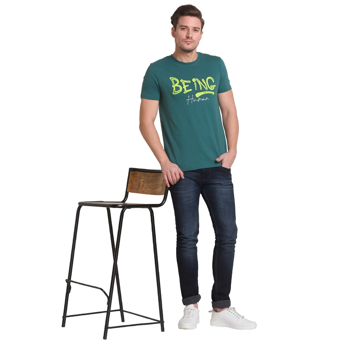 Forest Green Regular Fit Round Neck Men's T-Shirt by Being Human Clothing - Image 3