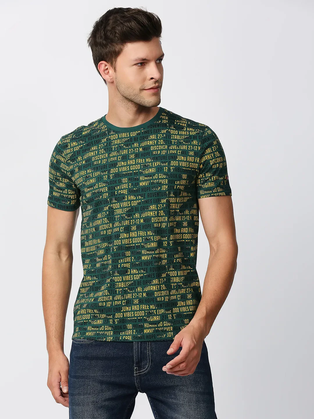 Green Regular Fit Men's Short Sleeves T-Shirt by Being Human Clothing