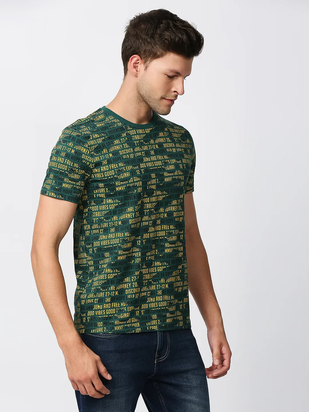 Green Regular Fit Men's Short Sleeves T-Shirt by Being Human Clothing - Image 3