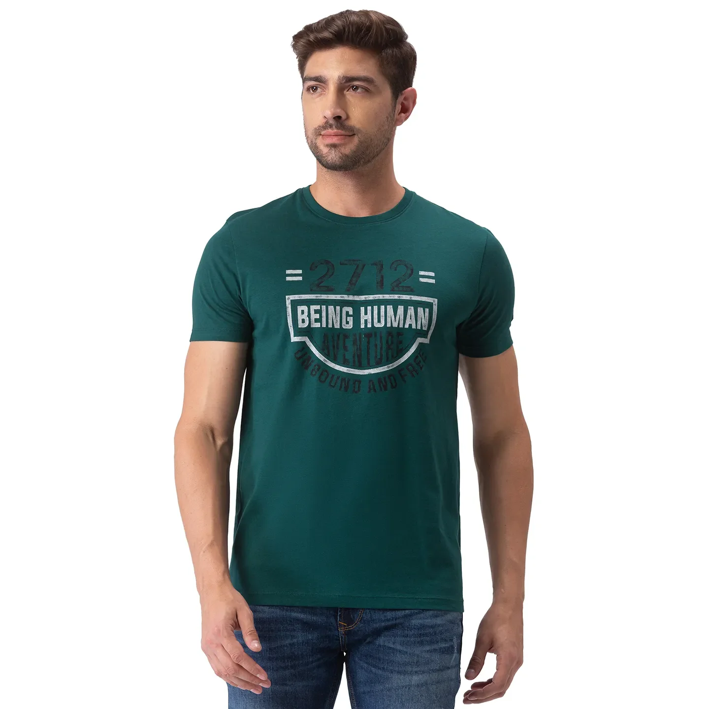 Green Regular Fit Men's Short Sleeves T-Shirt by Being Human Clothing