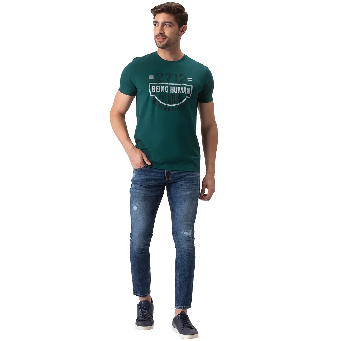 Green Regular Fit Men's Short Sleeves T-Shirt by Being Human Clothing - Image 2