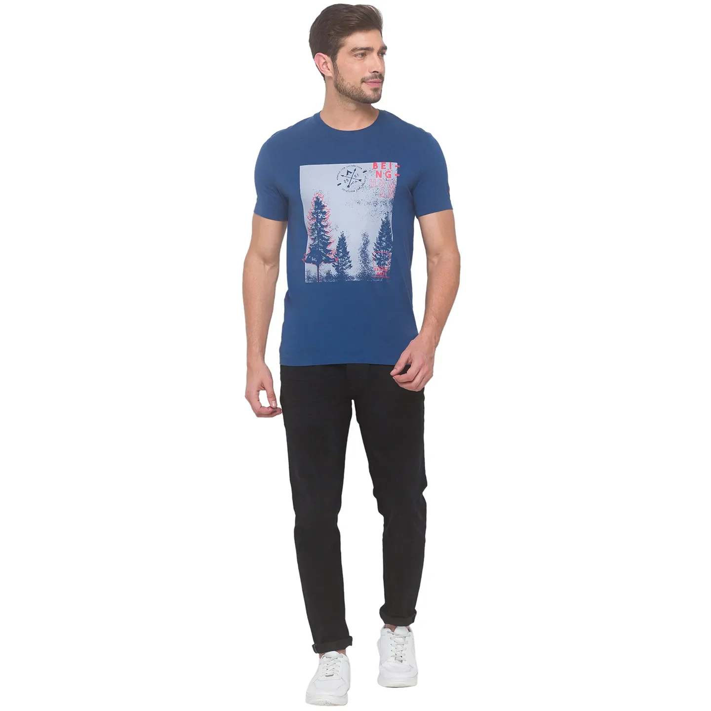 Blue Regular Fit Men's Short Sleeves T-Shirt by Being Human Clothing - Image 5