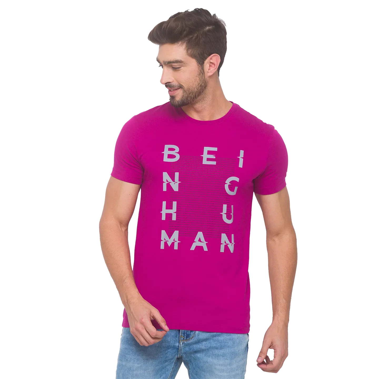 Fuchsia Regular Fit Round Neck Men's T-Shirt by Being Human Clothing