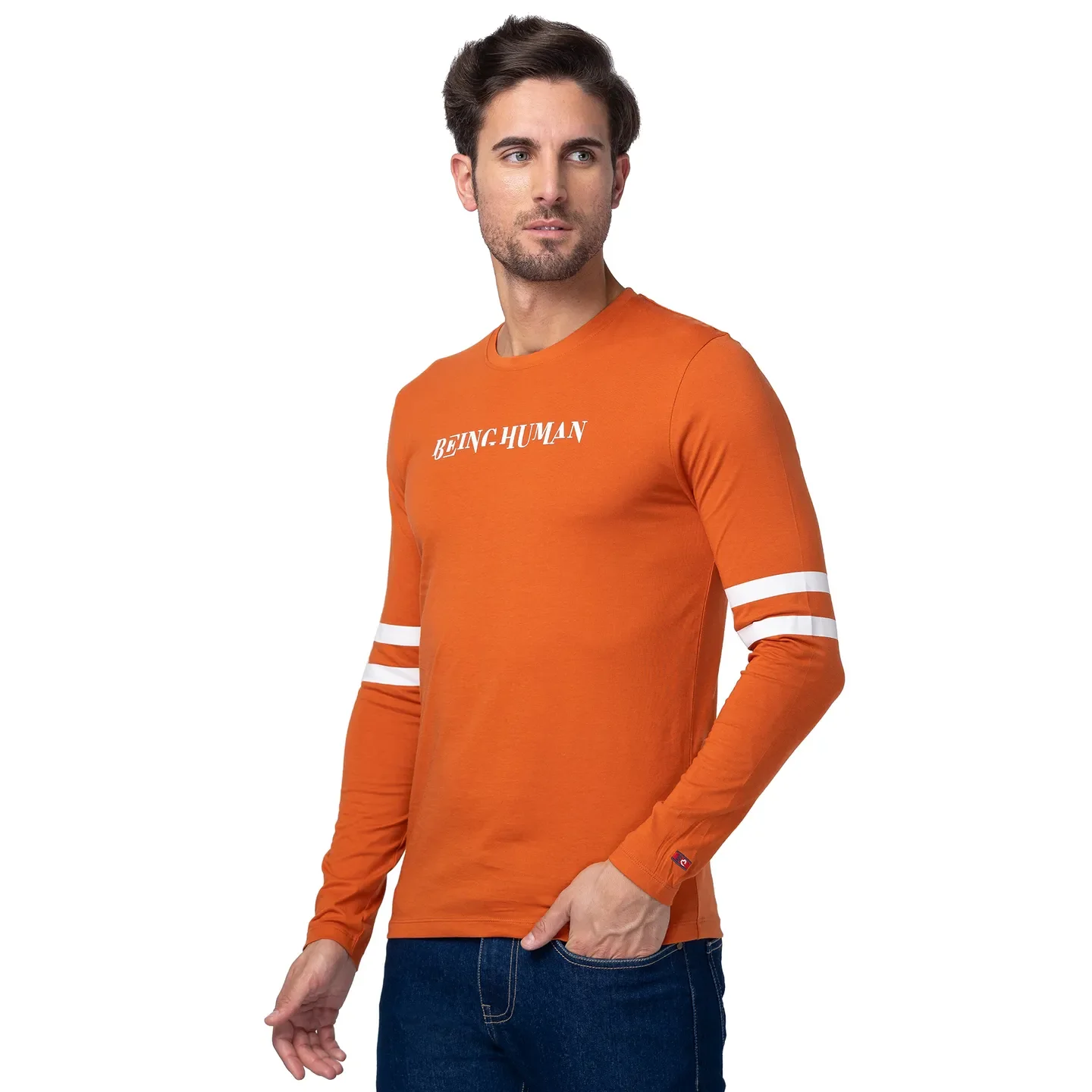 Orange Regular Fit Men's Long Sleeves T-Shirt by Being Human Clothing - Image 2