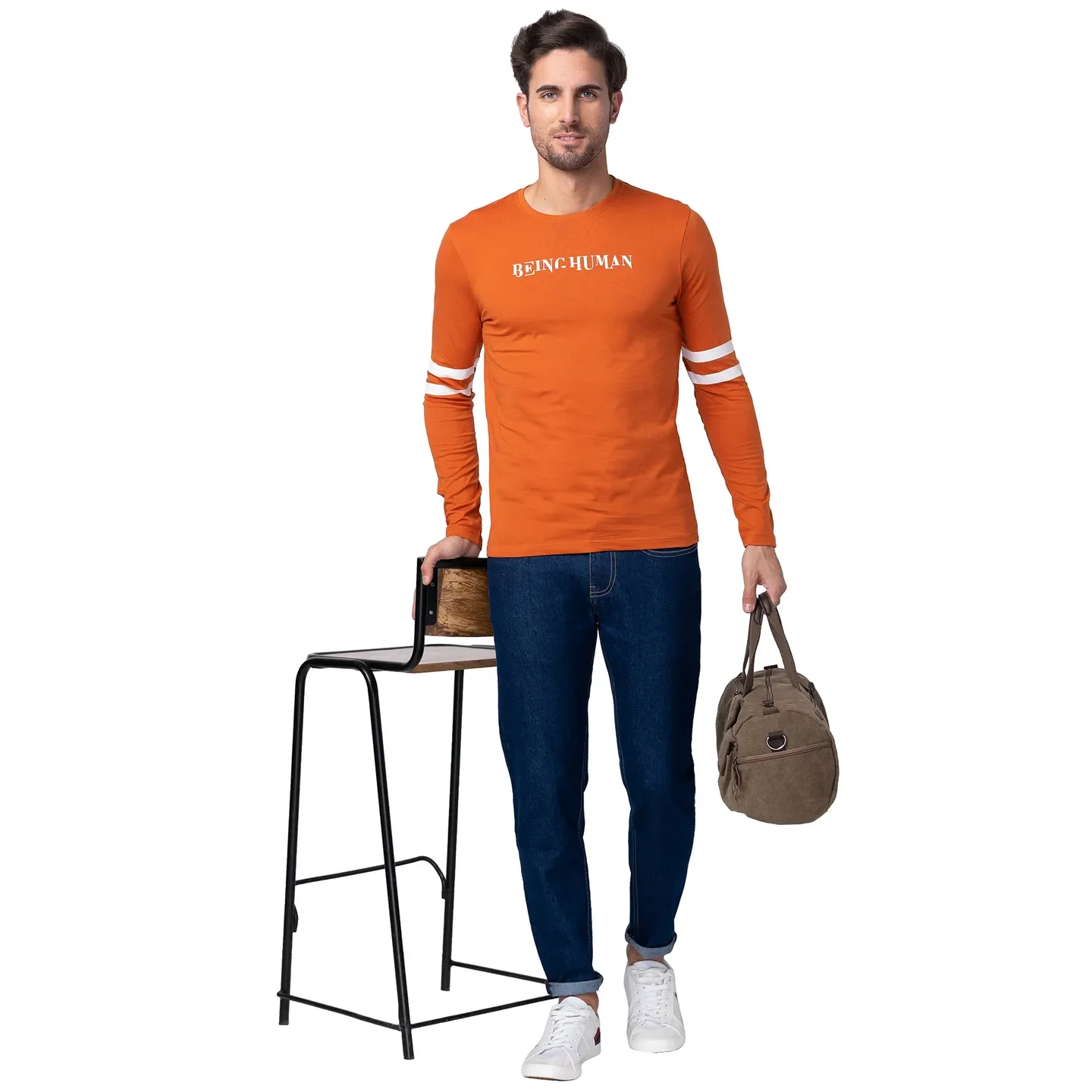 Orange Regular Fit Men's Long Sleeves T-Shirt by Being Human Clothing - Image 6