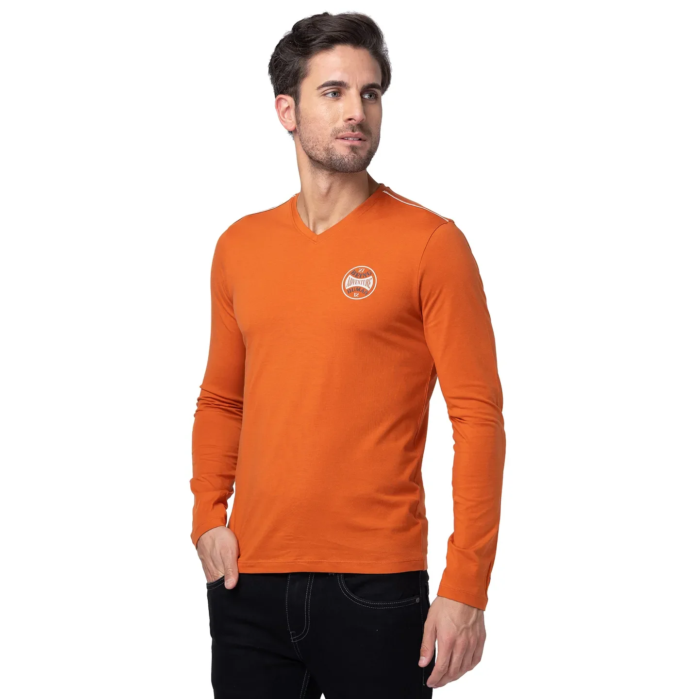Orange Regular Fit Men's Long Sleeves T-Shirt by Being Human Clothing - Image 2