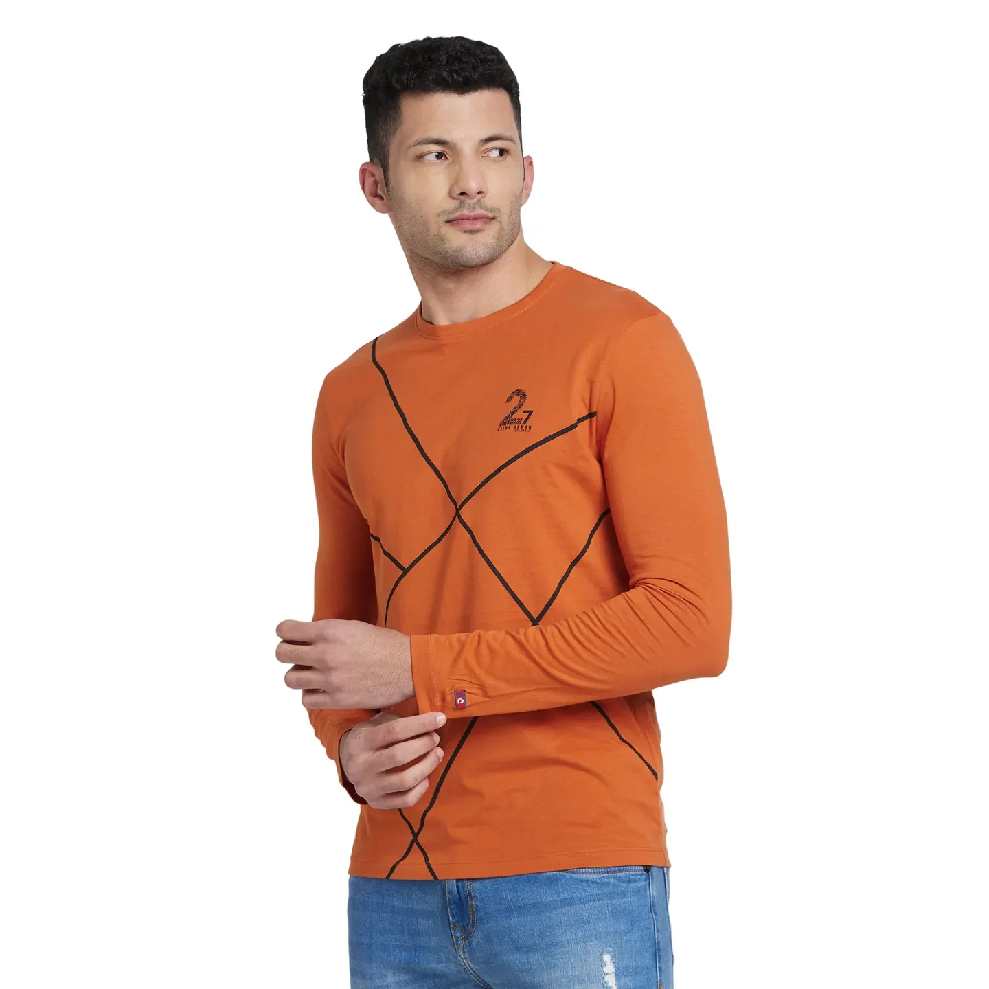 Orange Regular Fit Men's Long Sleeves T-Shirt by Being Human Clothing - Image 2