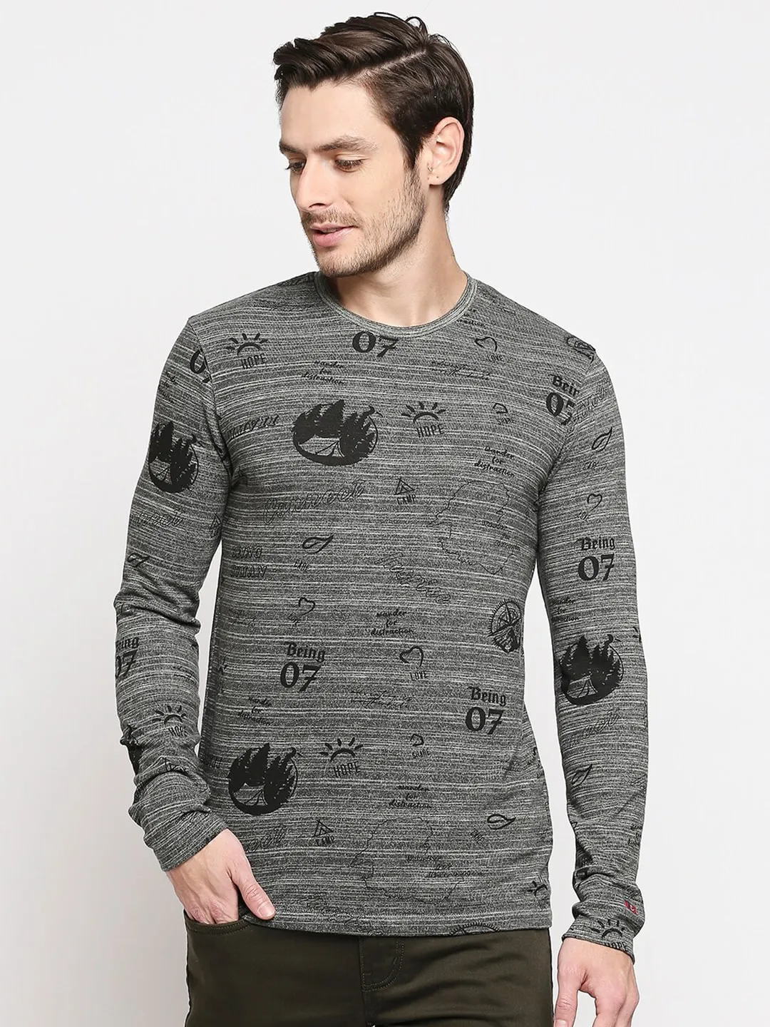 Green Regular Fit Men's Long Sleeves T-Shirt by Being Human Clothing - Image 5